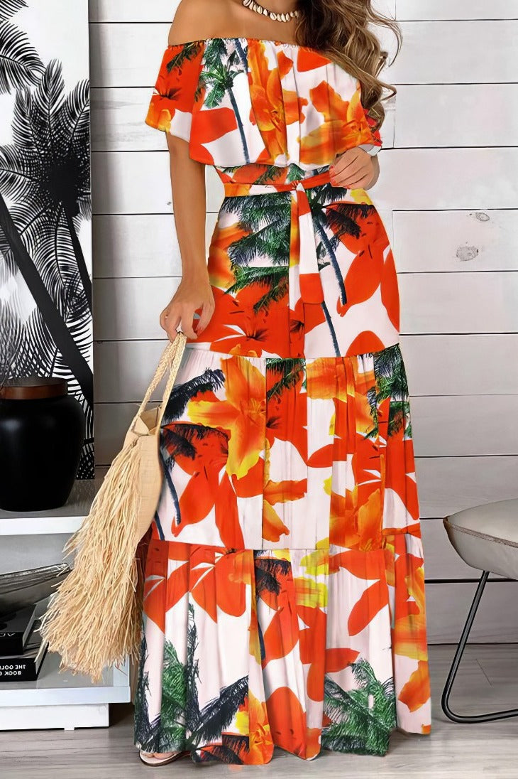 Lorelai Robe Longue Orange à Fleurs | Boutique Lorelai Robe Longue Orange à Fleurs | Boutique