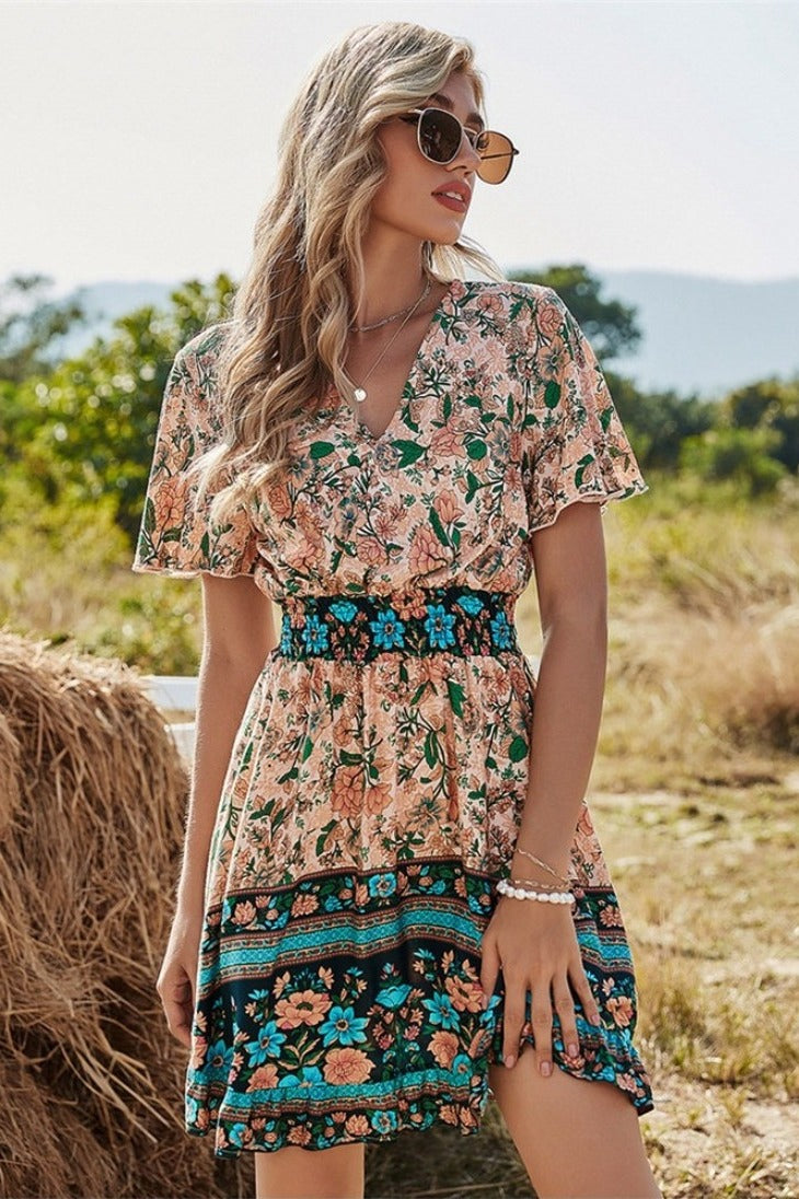 Robe Déstructurée Bohème Chic Marithé Et François Girbaud - Beige Et Bleu, Taille XS, En Coton