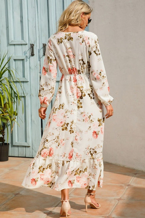 Robe Bohème Blanche Empire Avec Roses - Giovanna