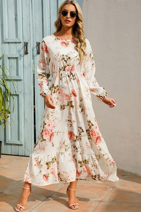 Robe Bohème Blanche Empire Avec Roses - Giovanna