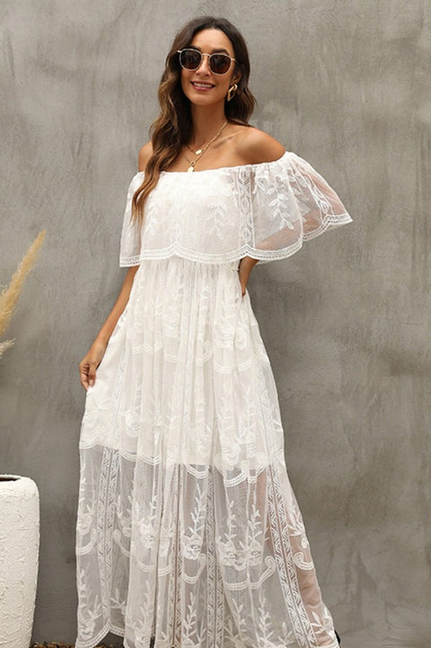 Robe Bohème Florale Blanche Col Bardot - Clara