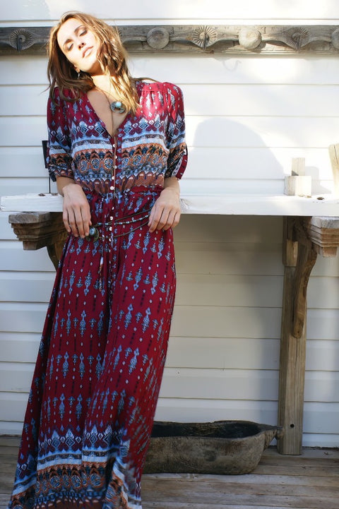 Robe Bohème Longue Rouge Hippie - Lara